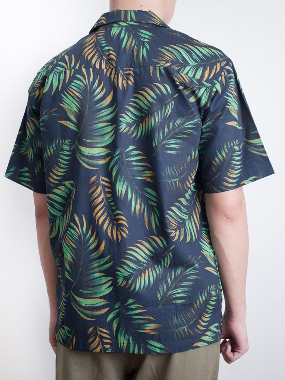 Qutn Hawaiian Shirt SS Navy Tropical Leaves - MORE by Morello Indonesia