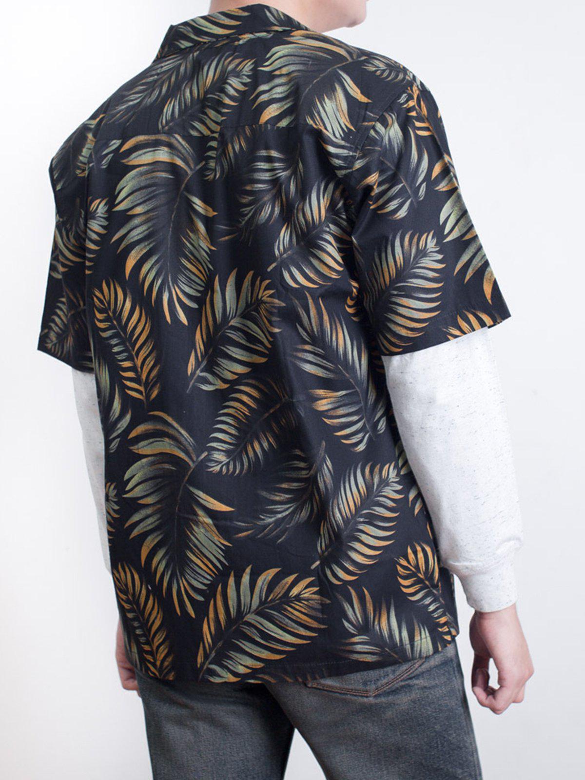 Qutn Hawaiian Shirt SS Black Tropical Leaves - MORE by Morello Indonesia