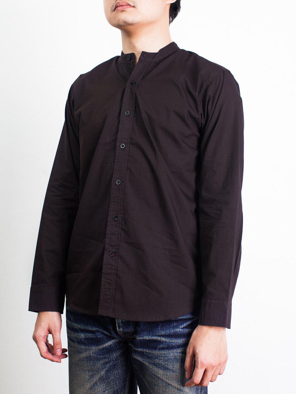 Qutn Band Collar LS Brown Poplin - MORE by Morello Indonesia