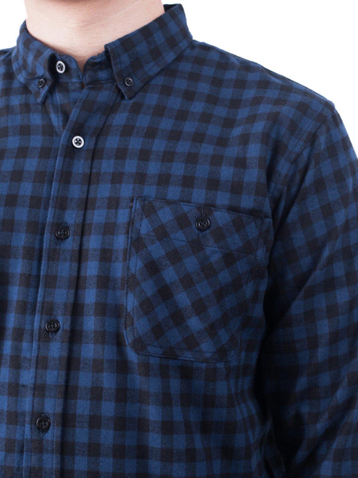 Qutn Button Down Double Pocket LS Blue Black Minicheck Flannel - MORE by Morello Indonesia