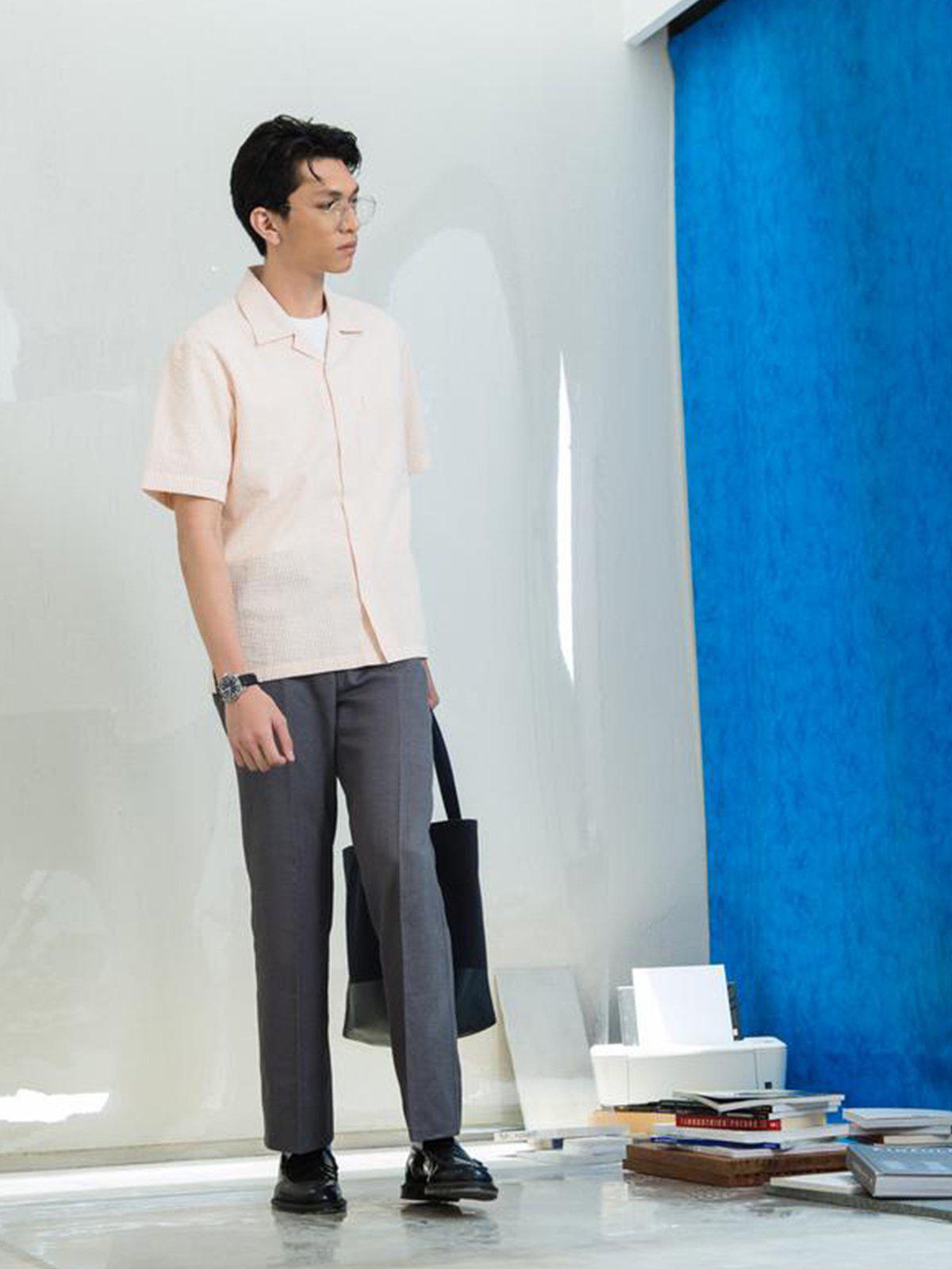Contentment. Relaxed Seersucker Orange Shirt - MORE by Morello Indonesia