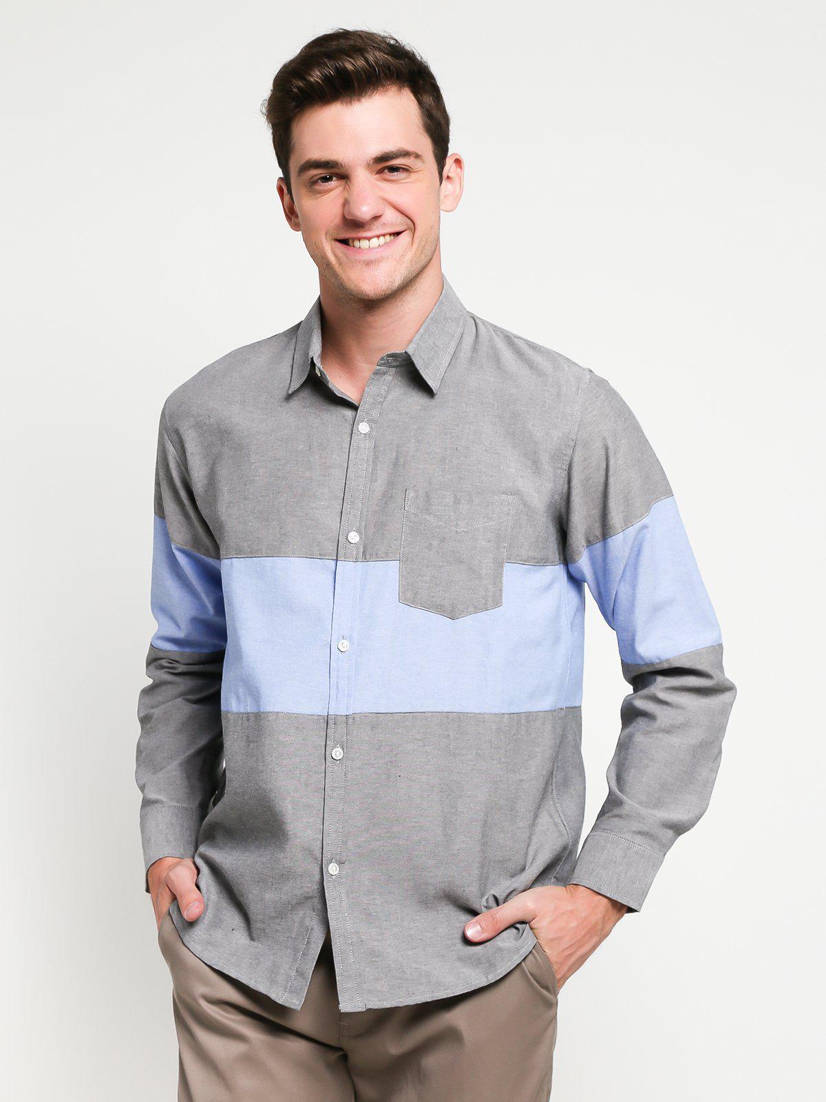 Jackhammer Oxford Panel Shirt Grey - MORE by Morello Indonesia