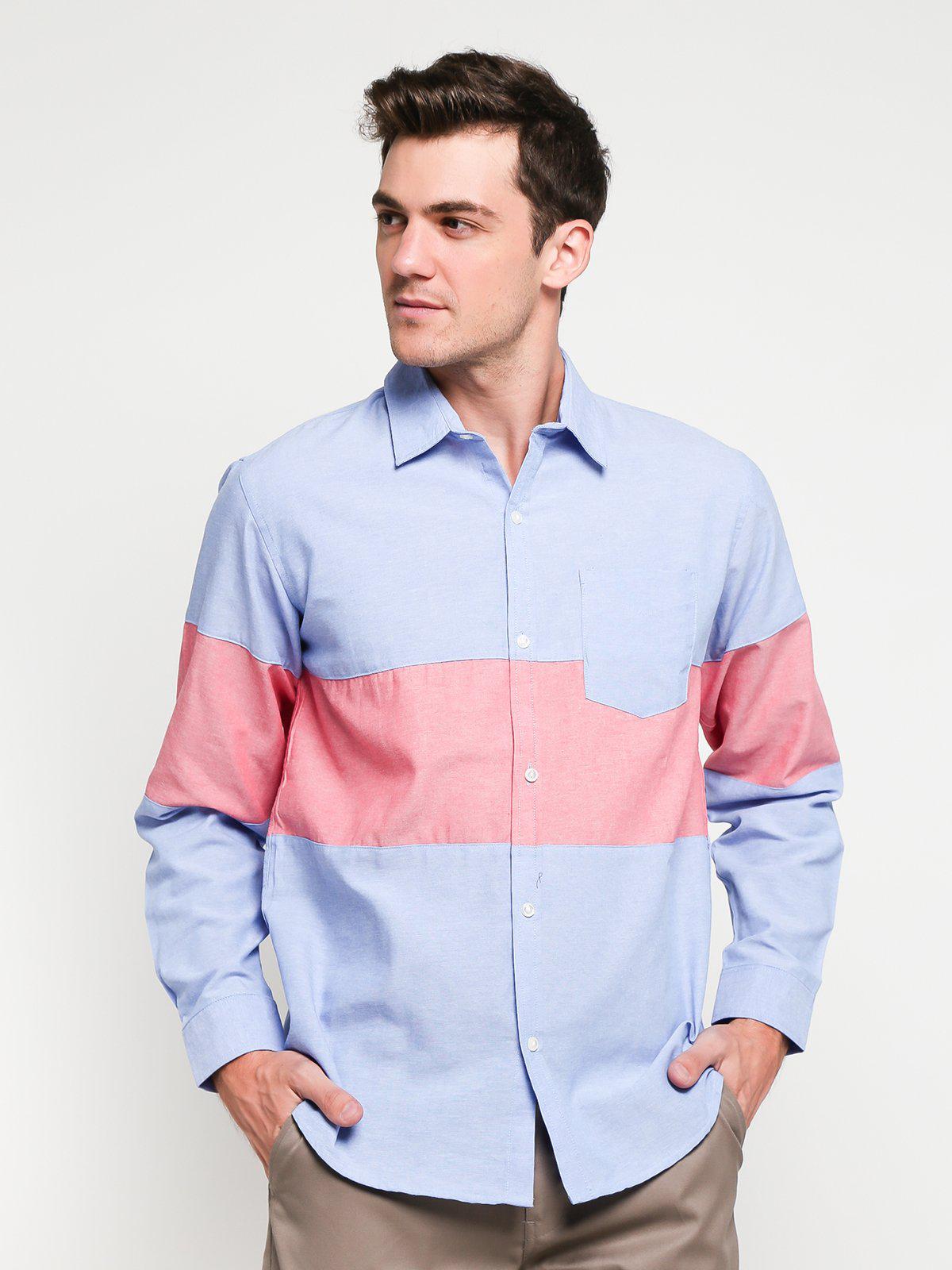 Jackhammer Oxford Panel Shirt Blue - MORE by Morello Indonesia