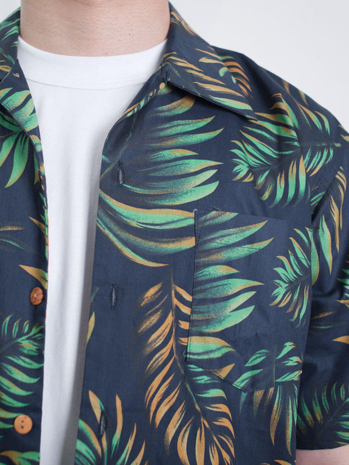 Qutn Hawaiian Shirt SS Navy Tropical Leaves - MORE by Morello Indonesia