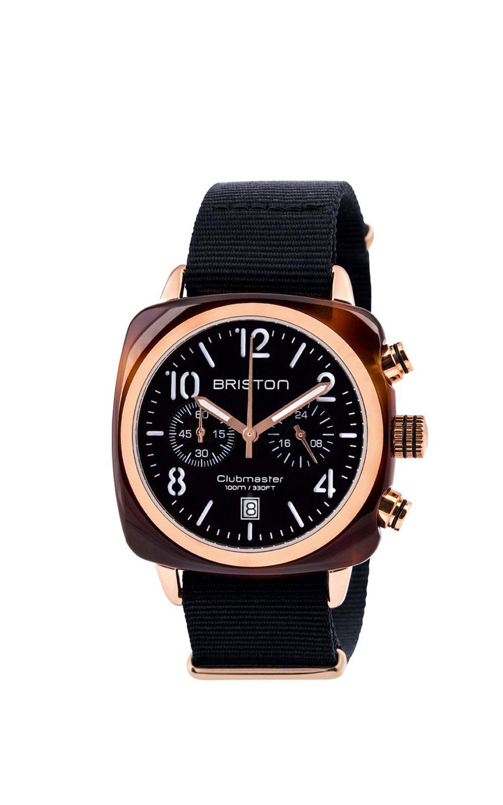 Briston Clubmaster Classic Acetate Chronograph Black Dial Rose Gold 40mm - MORE by Morello Indonesia