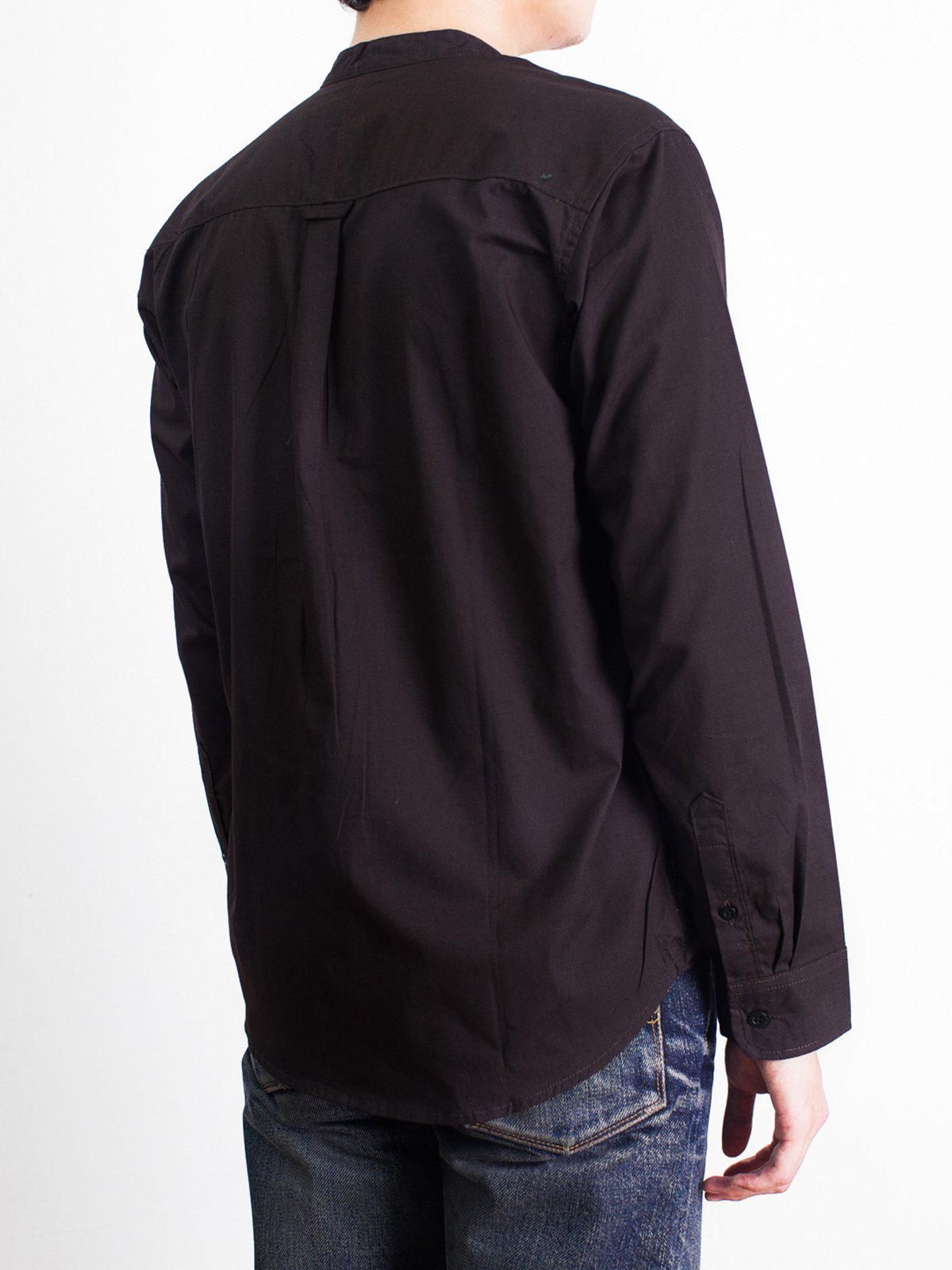 Qutn Band Collar LS Brown Poplin - MORE by Morello Indonesia
