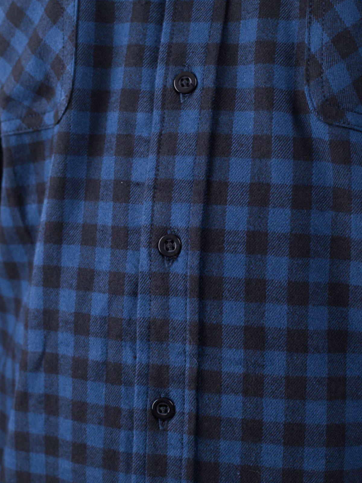 Qutn Button Down Double Pocket LS Blue Black Minicheck Flannel - MORE by Morello Indonesia