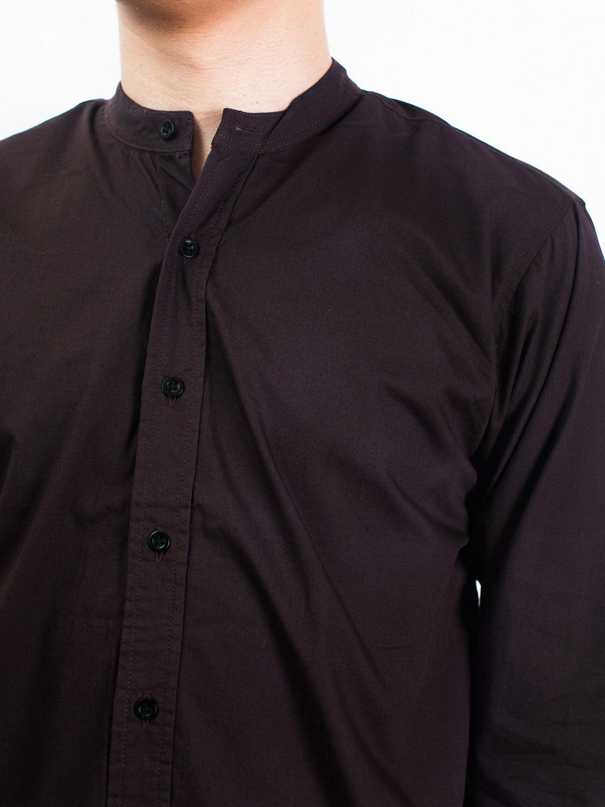 Qutn Band Collar LS Brown Poplin - MORE by Morello Indonesia
