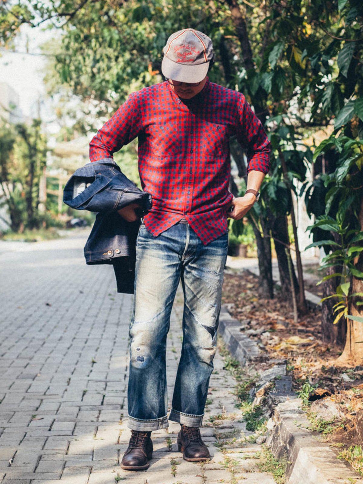 Qutn Button Down Double Pocket LS Red Blue Minicheck Flannel - MORE by Morello Indonesia