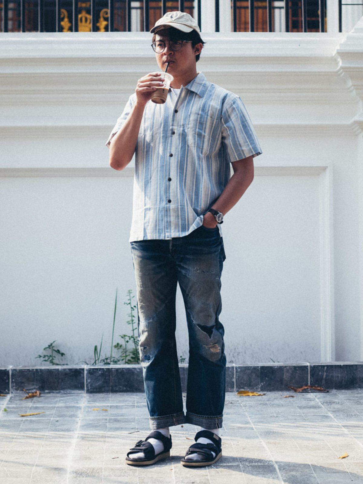 Qutn Button Down Weekend Shirt Sky Blue Stripes - MORE by Morello Indonesia