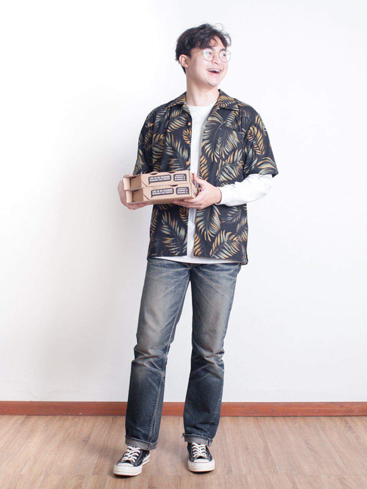indonesian dress shirt Men's Cotton Batik Shirt with Traditional Balinese Motifs