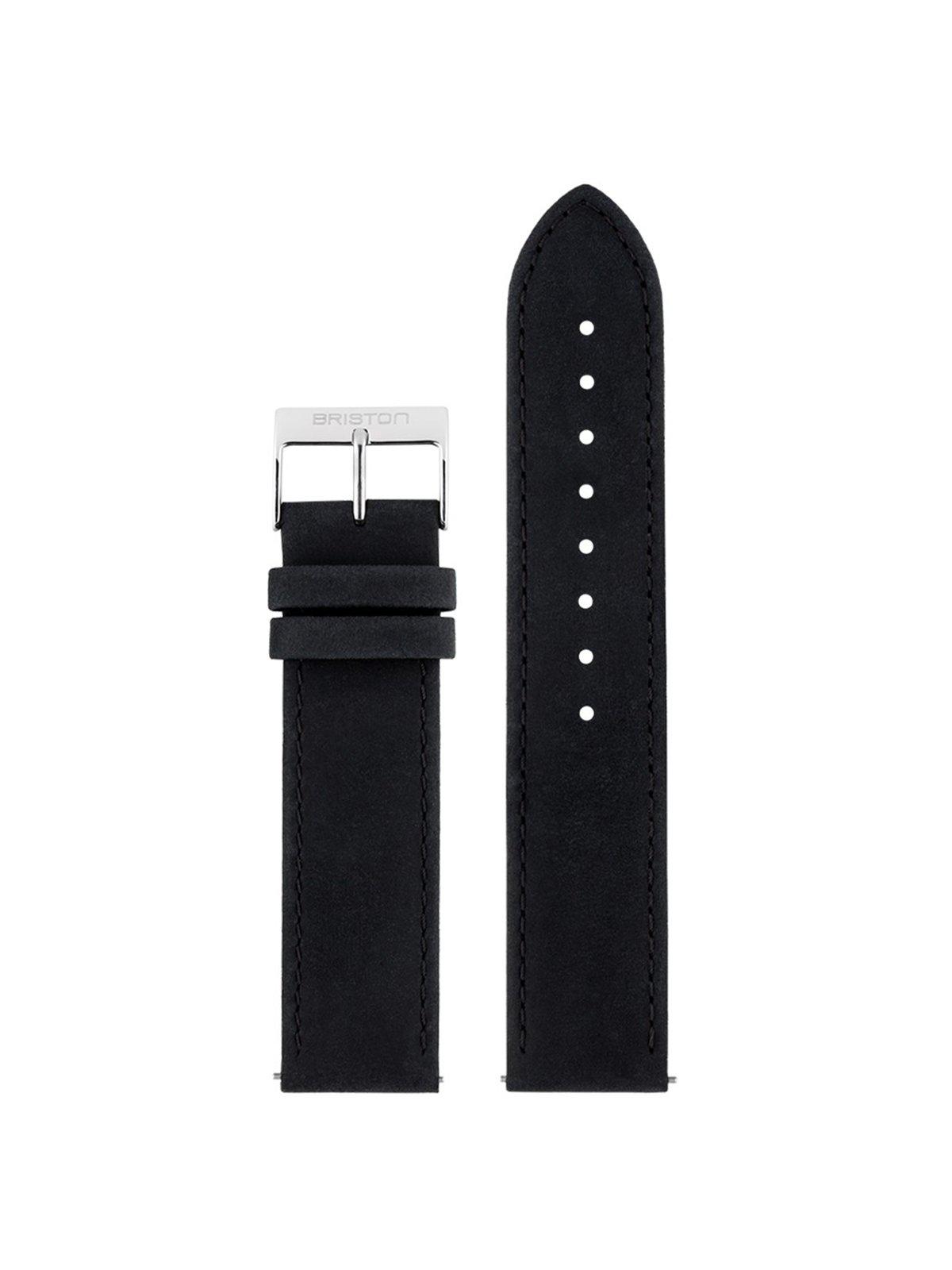 Briston 2-Part Vintage Leather Strap Black Carbon Polished Steel 20mm - MORE by Morello Indonesia