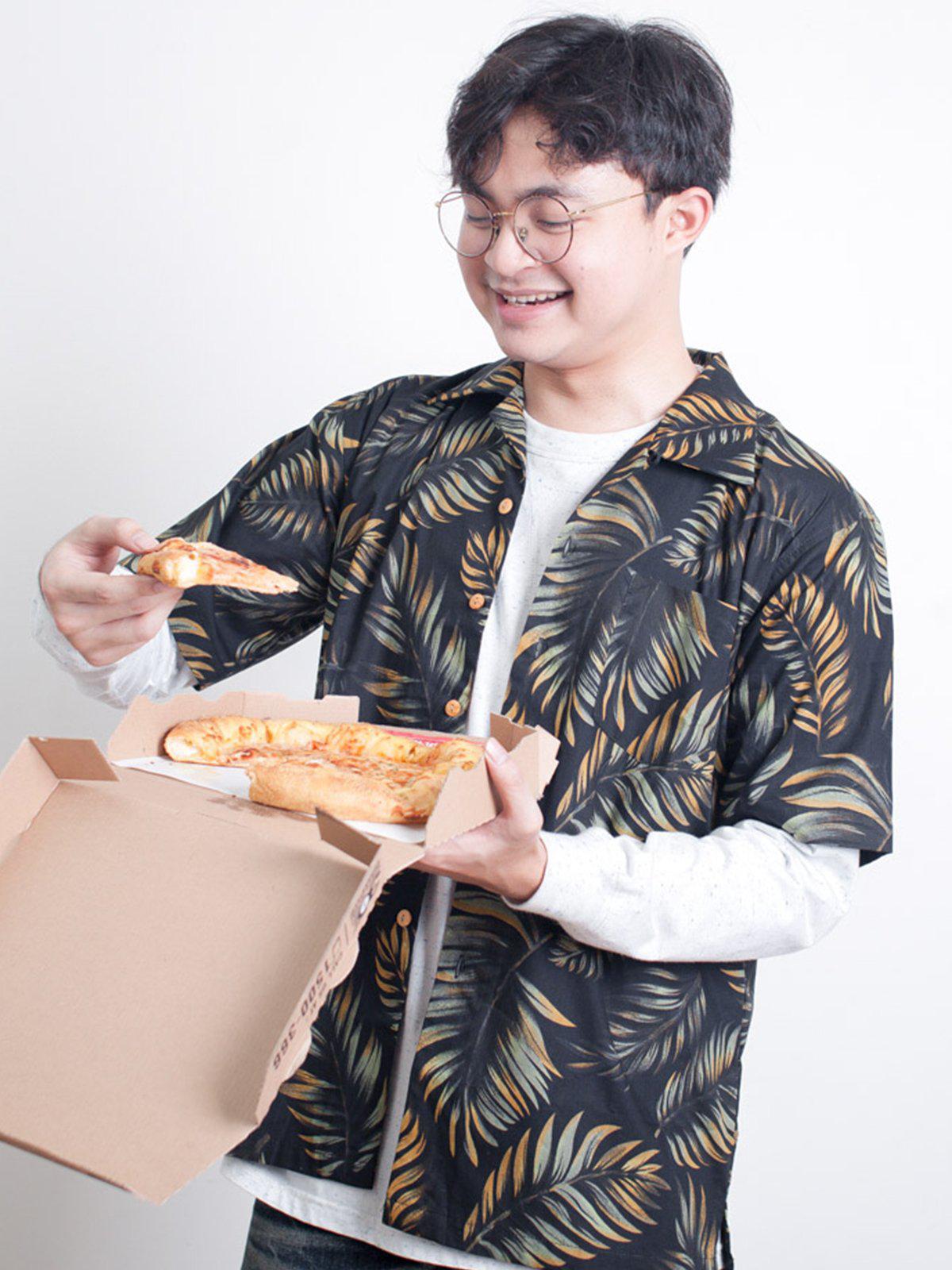 Qutn Hawaiian Shirt SS Black Tropical Leaves - MORE by Morello Indonesia
