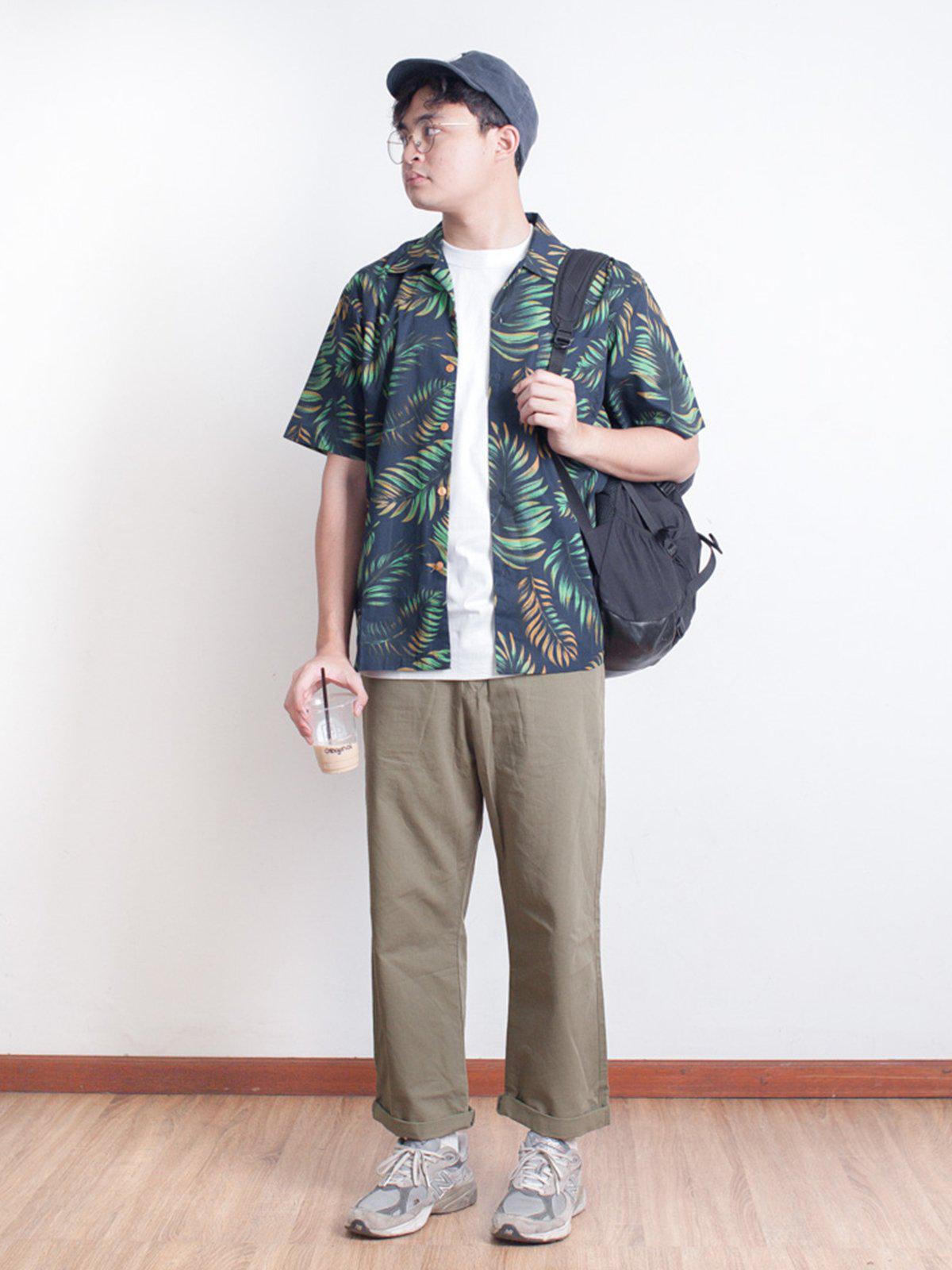 Qutn Hawaiian Shirt SS Navy Tropical Leaves - MORE by Morello Indonesia