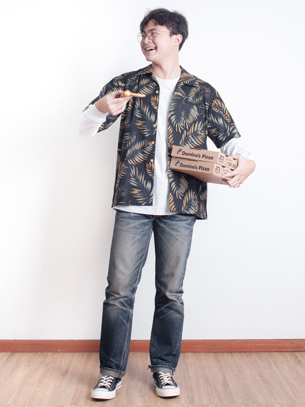 Qutn Hawaiian Shirt SS Black Tropical Leaves - MORE by Morello Indonesia