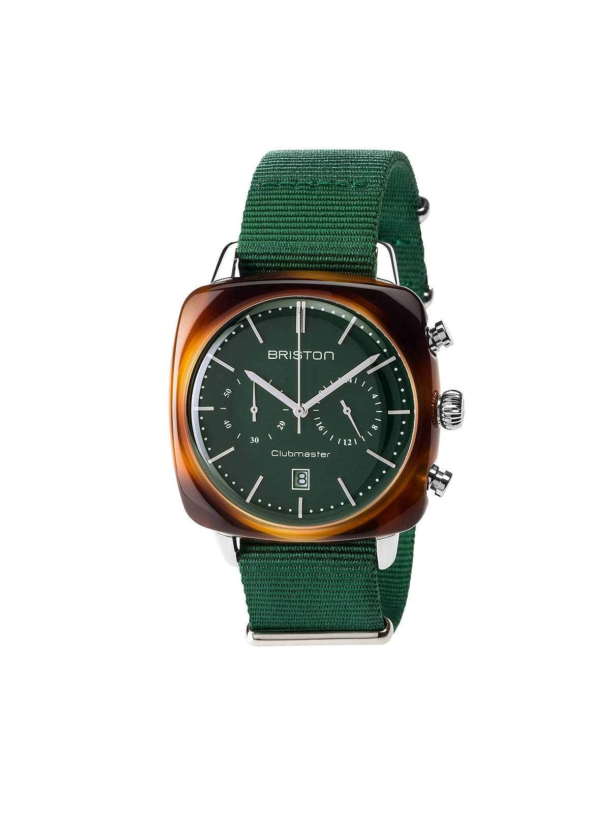 Briston Clubmaster Vintage Acetate Chronograph Tortoise Shell British Green Matt Dial British Green Nato Strap 40mm - MORE by Morello Indonesia