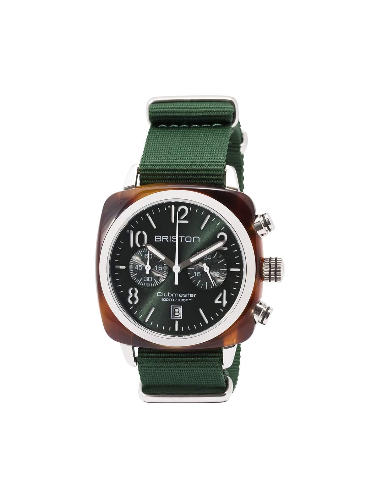 Briston Clubmaster Classic Acetate Chronograph Tortoise Shell British Green Sunray Dial 40mm - MORE by Morello Indonesia