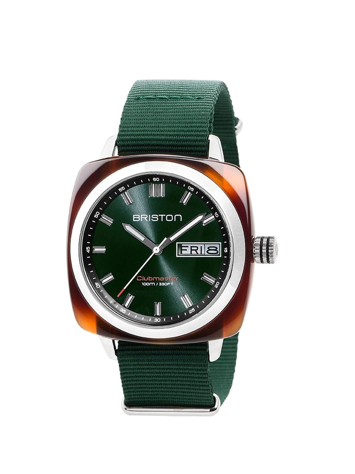 Briston Clubmaster Sport Acetate HMS Tortoise Shell British Green Sunray Dial British Green Nato Strap 42mm - MORE by Morello Indonesia