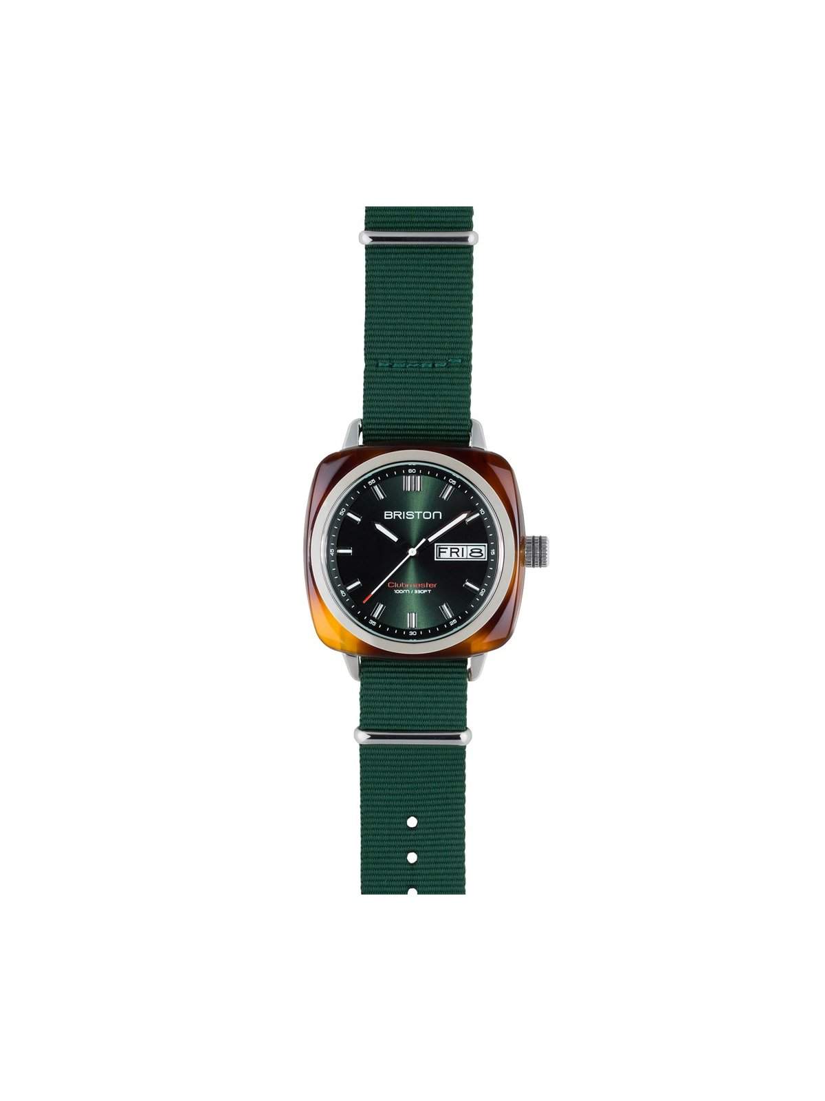 Briston Clubmaster Sport Acetate HMS Tortoise Shell British Green Sunray Dial British Green Nato Strap 42mm - MORE by Morello Indonesia