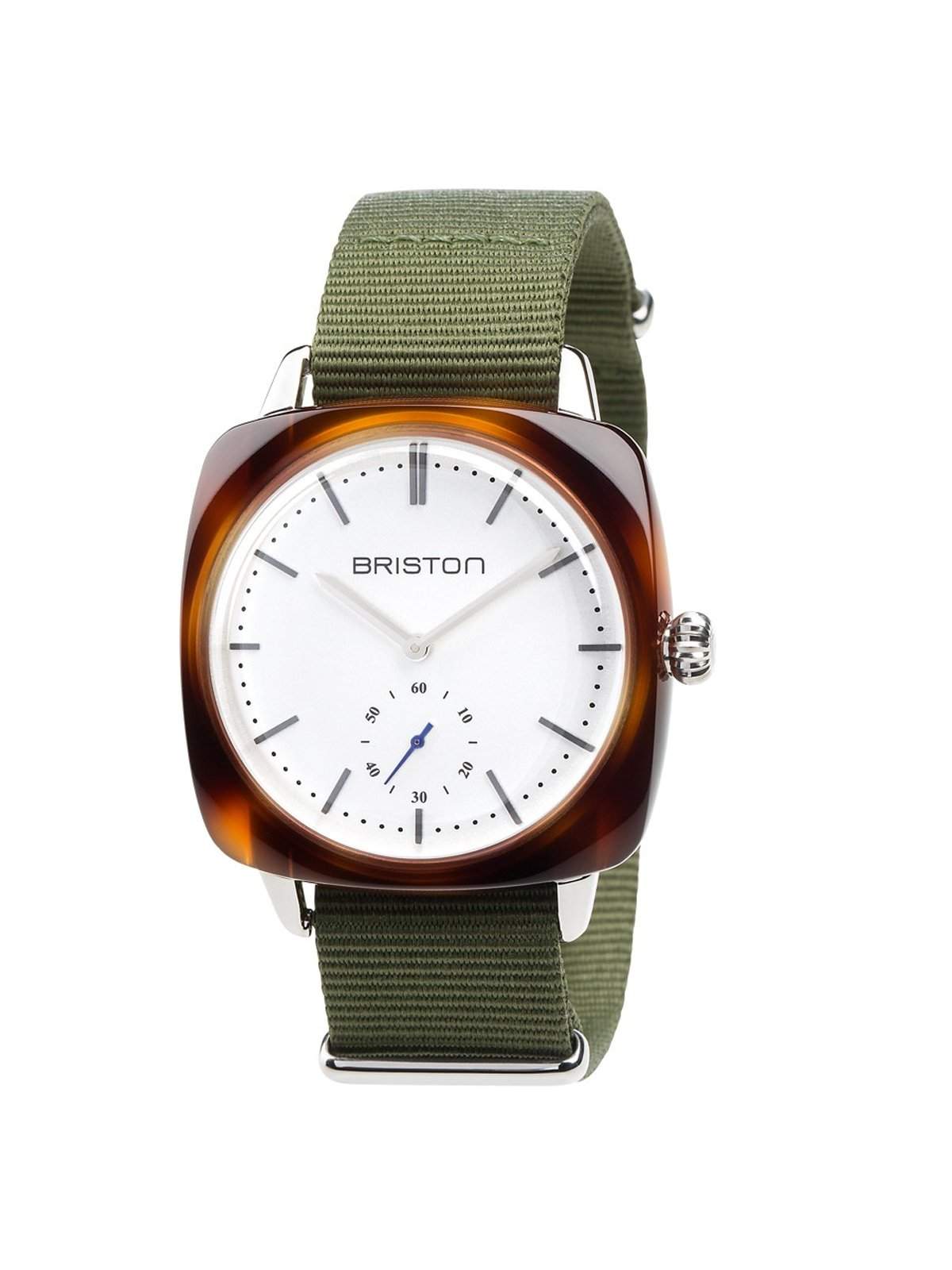 Briston Clubmaster Vintage Acetate Small Second White Dial Green Army Nato Strap 40mm - MORE by Morello Indonesia