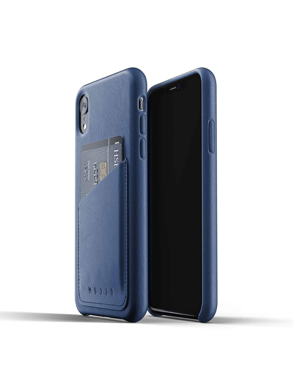 Mujjo Full Leather Wallet Case for iPhone XR Blue