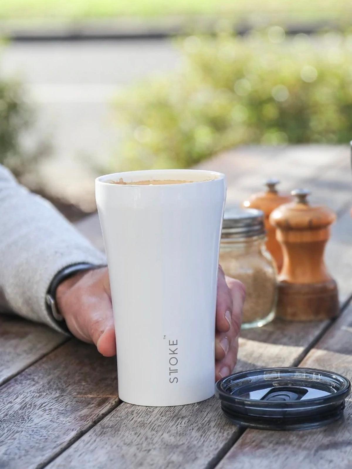 Sttoke Classic Insulated Ceramic Cup 12oz Angel White