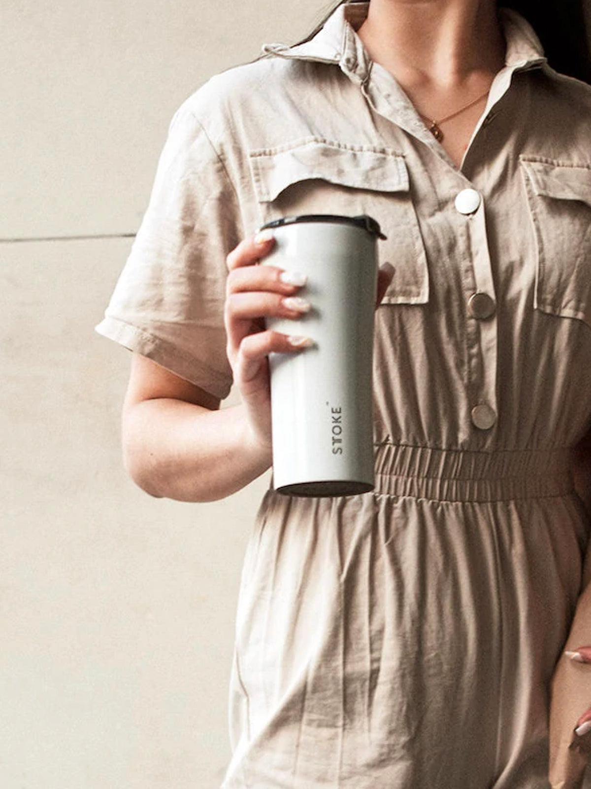 Sttoke Classic Leakproof Insulated Ceramic Cup 16oz Angel White