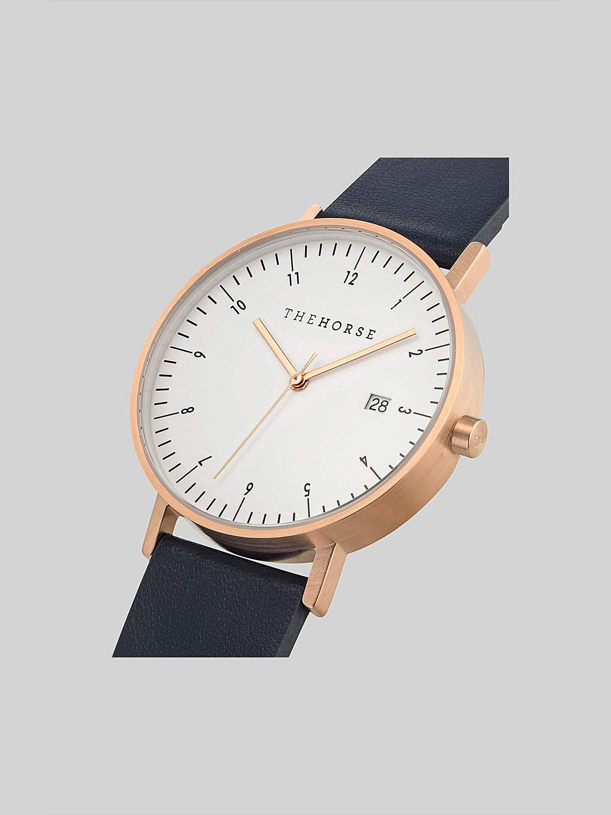 The Horse D-Series Brushed Rose Gold Navy Leather Watch - MORE by Morello Indonesia