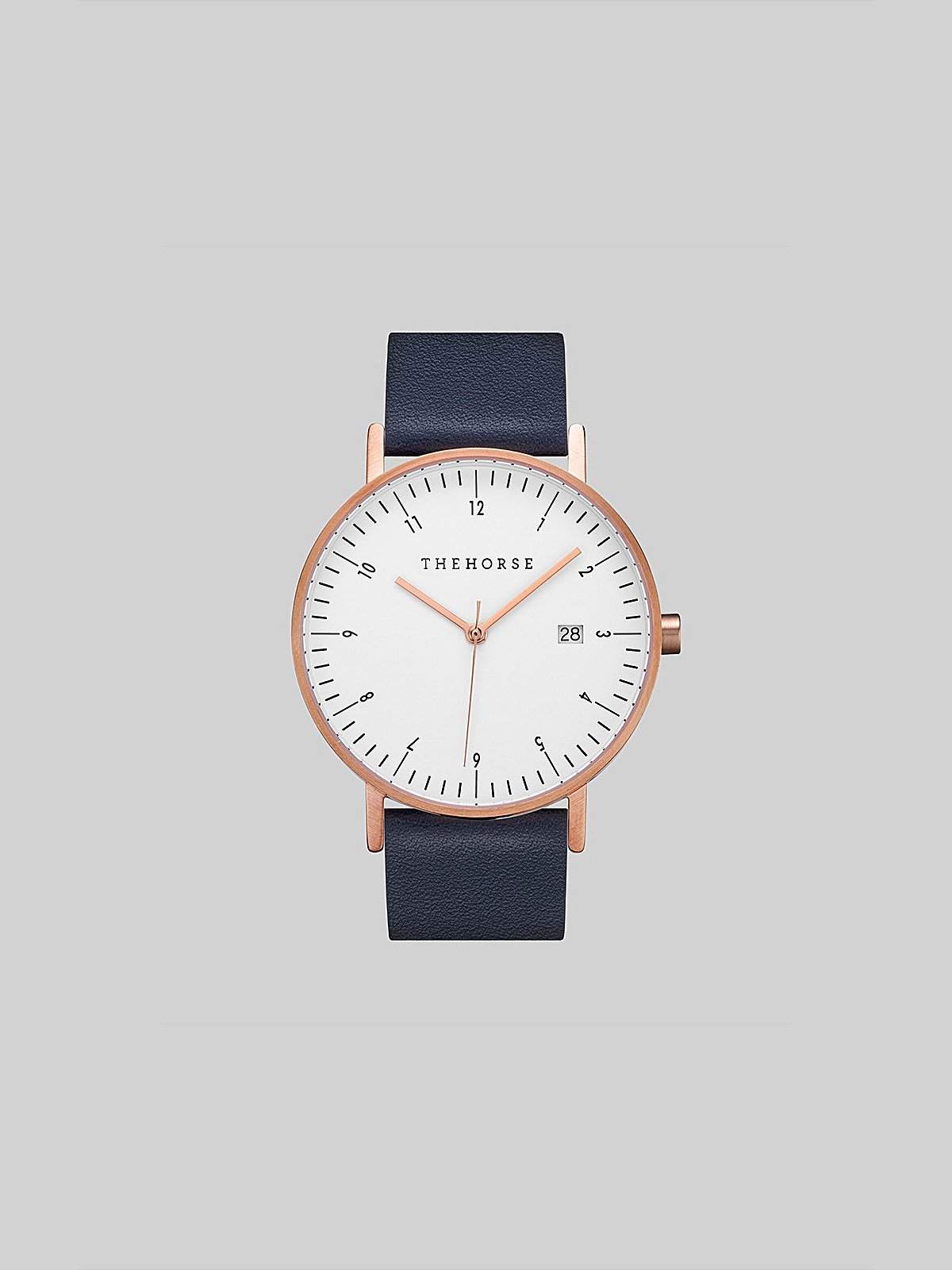 The Horse D-Series Brushed Rose Gold Navy Leather Watch MORE by