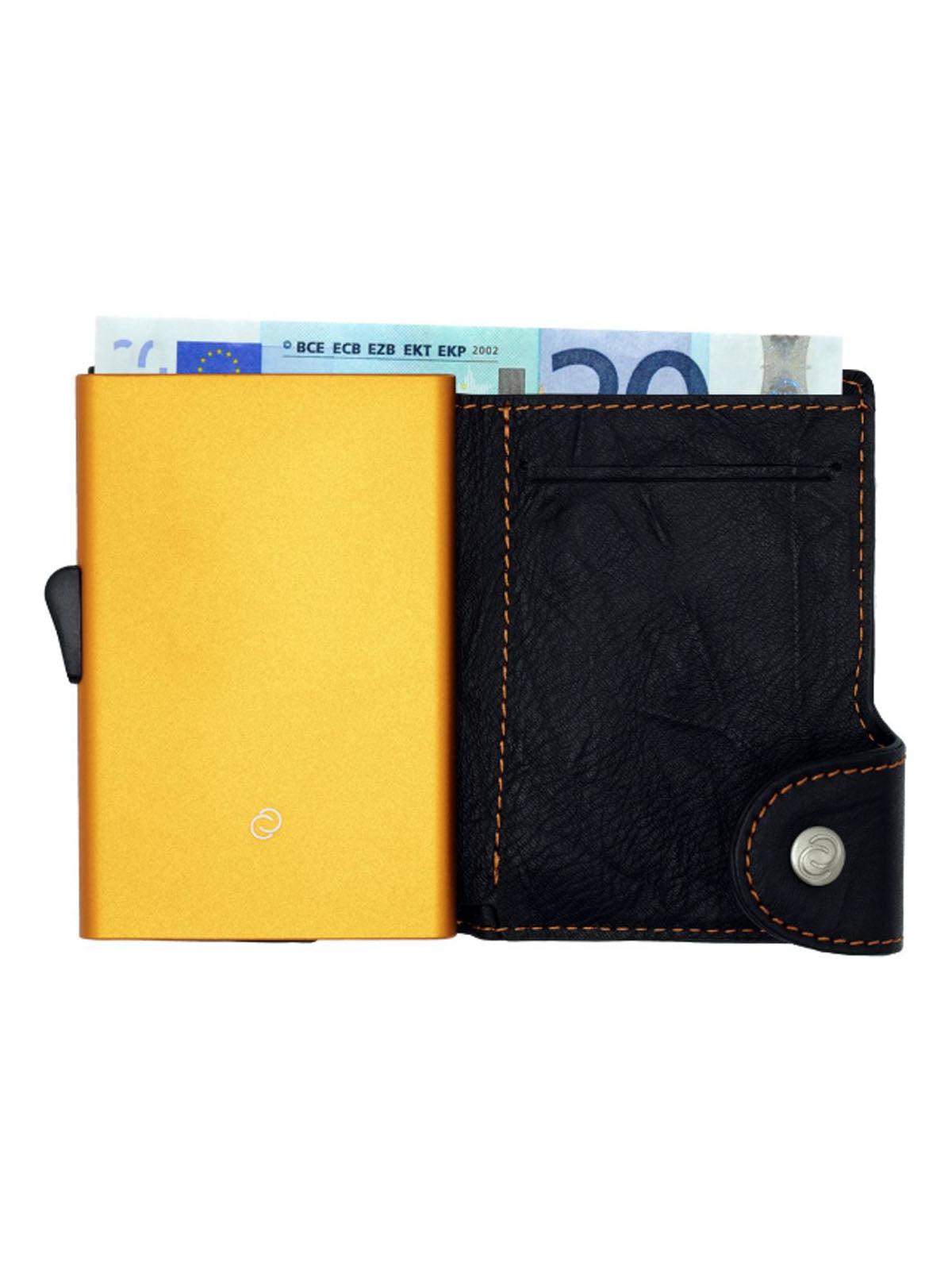 C-Secure Italian Leather Single Wallet Special Edition RFID Black Orange