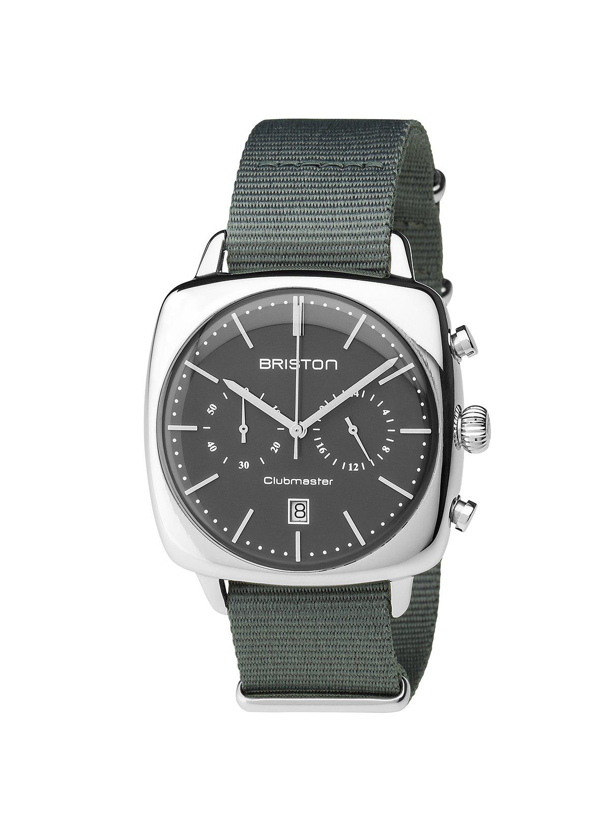 Briston Clubmaster Vintage Steel Chronograph Grey Matt Dial Grey Nato Strap 40mm - MORE by Morello Indonesia