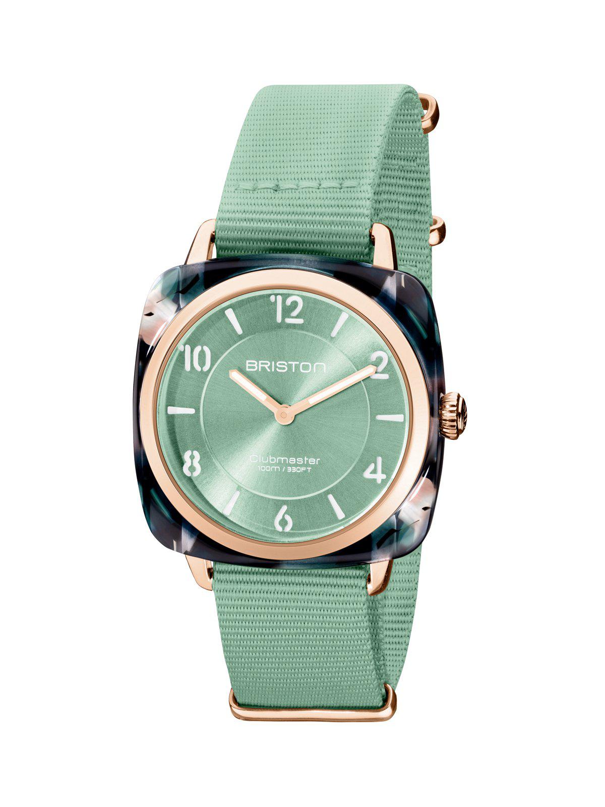 Briston Clubmaster Chic Acetate HMS Aqua Green Sunray Dial Rose Gold 36mm