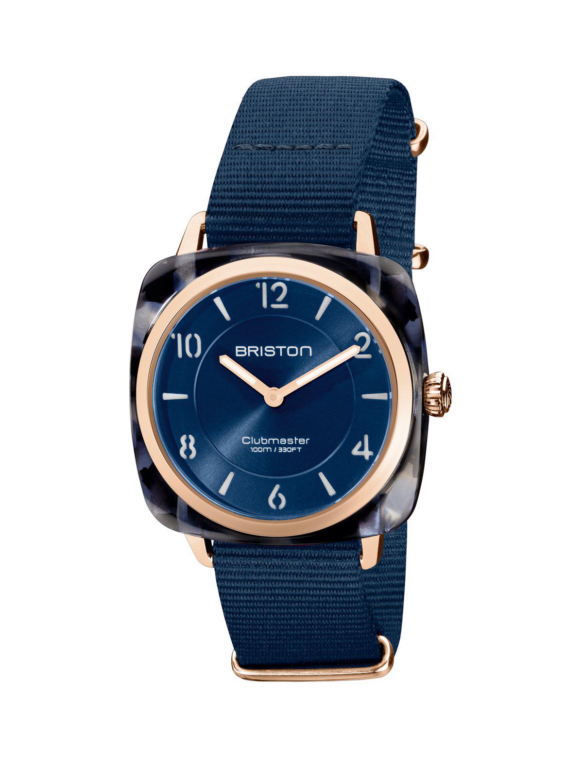 Briston Clubmaster Chic Acetate HMS Midnight Blue Sunray Dial Rose Gold 36mm