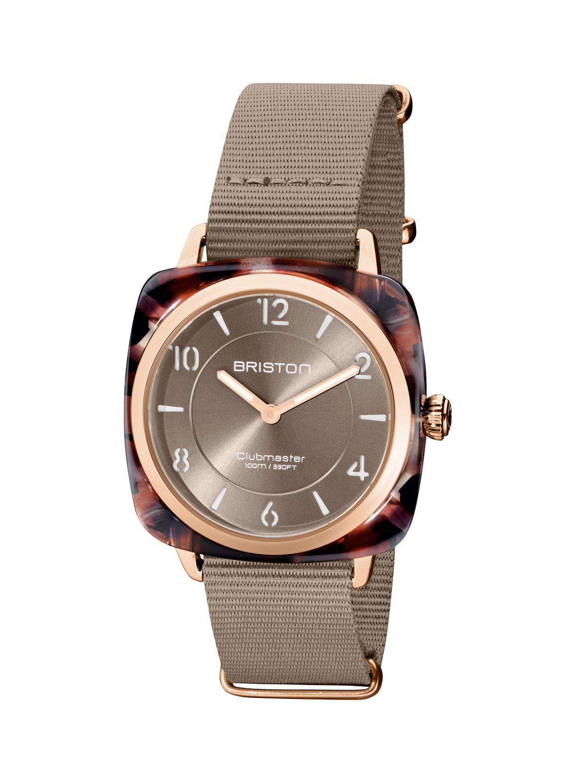 Briston Clubmaster Chic Acetate HMS Taupe Grey Sunray Dial Rose Gold 36mm