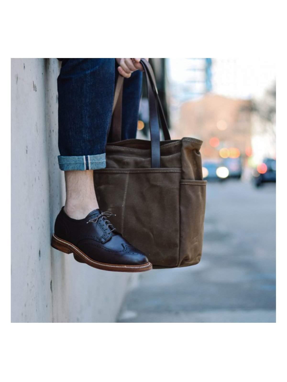 Oakstreet Bootmakers Field Tan Waxed Canvas Utility Tote - MORE by Morello Indonesia