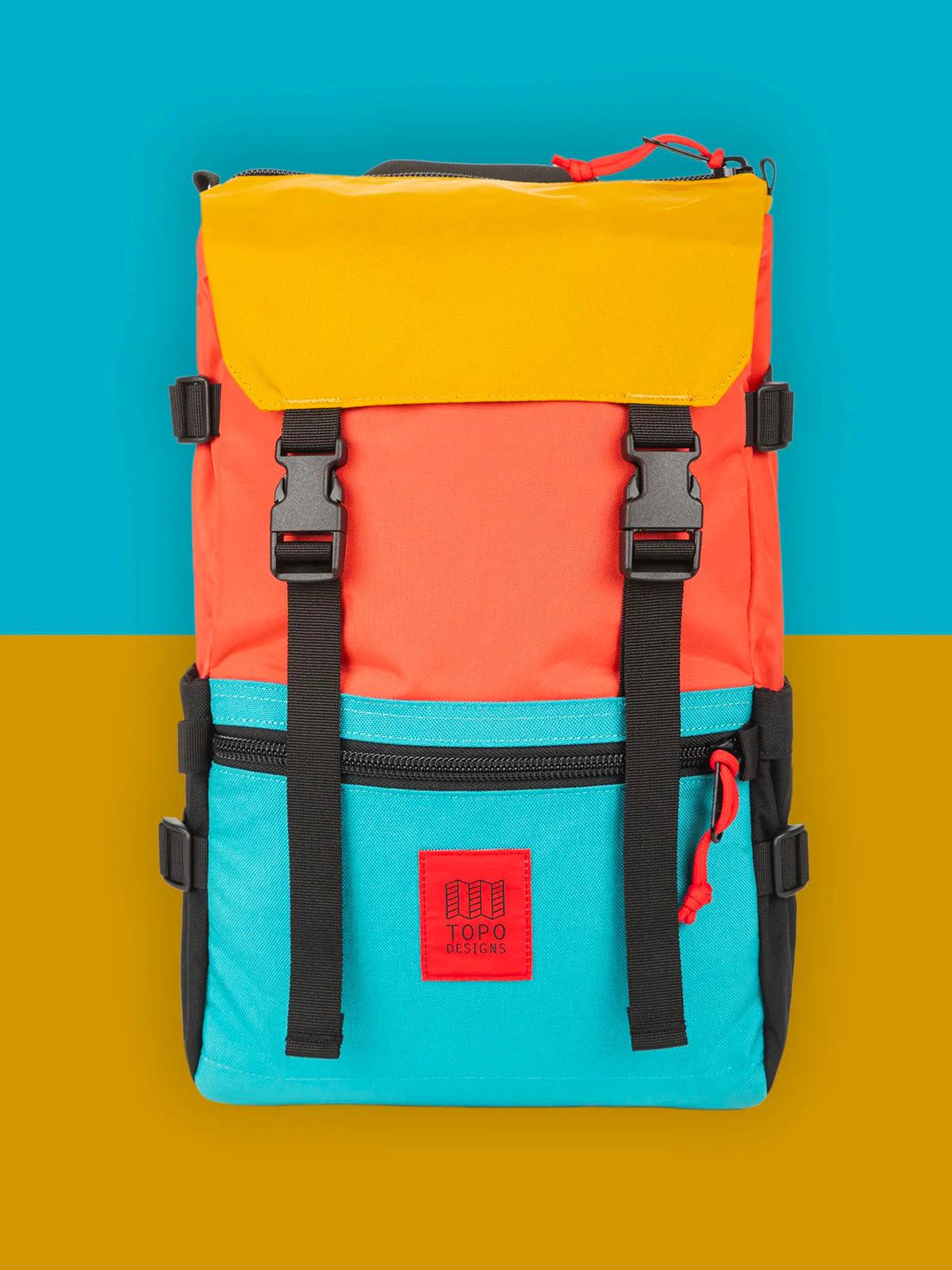 Topo Designs Rover Pack Hot Coral Turquoise Mustard