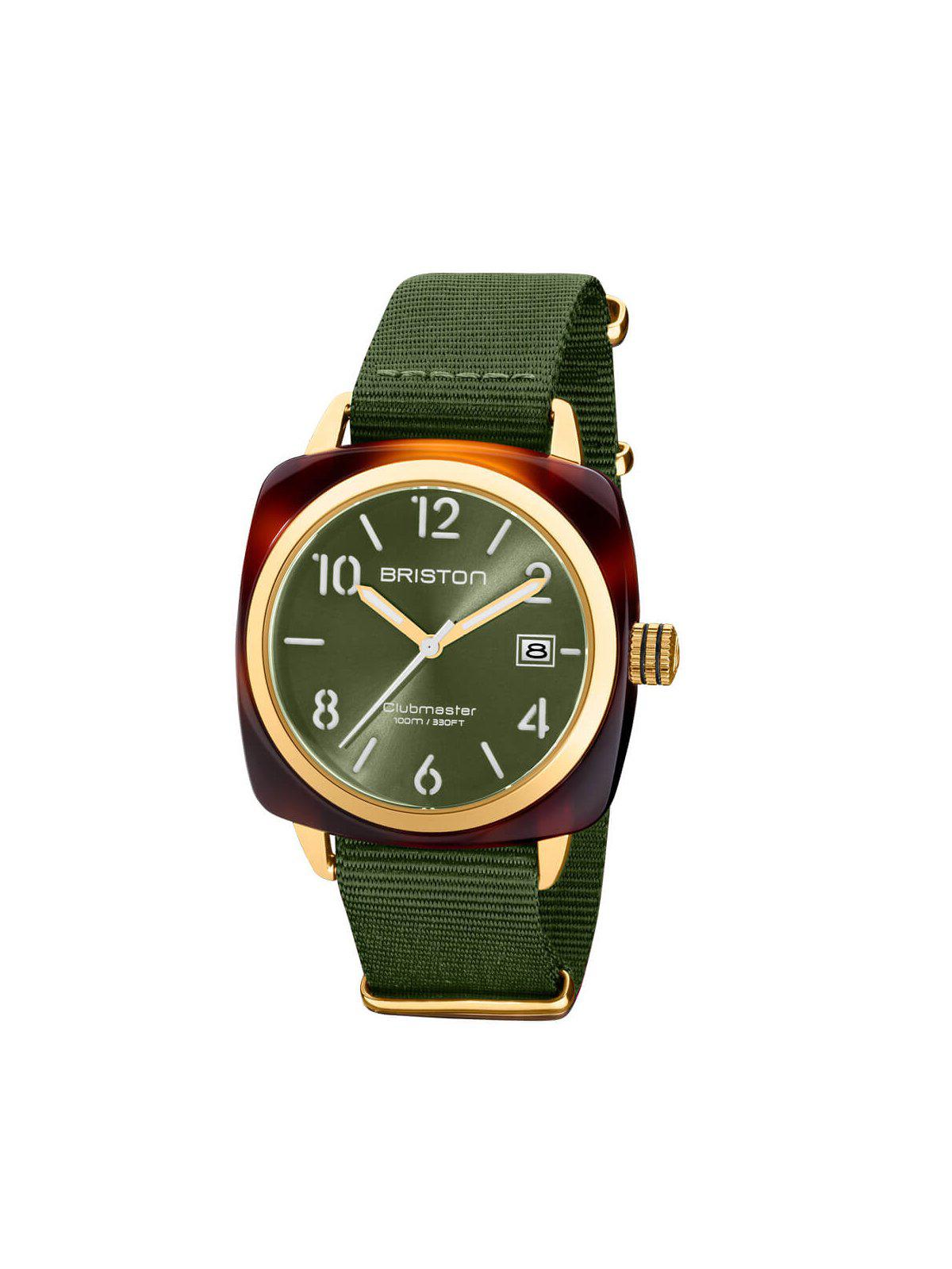 Briston Clubmaster Classic Acetate HMS Gold Green Olive Sunray Dial 40mm